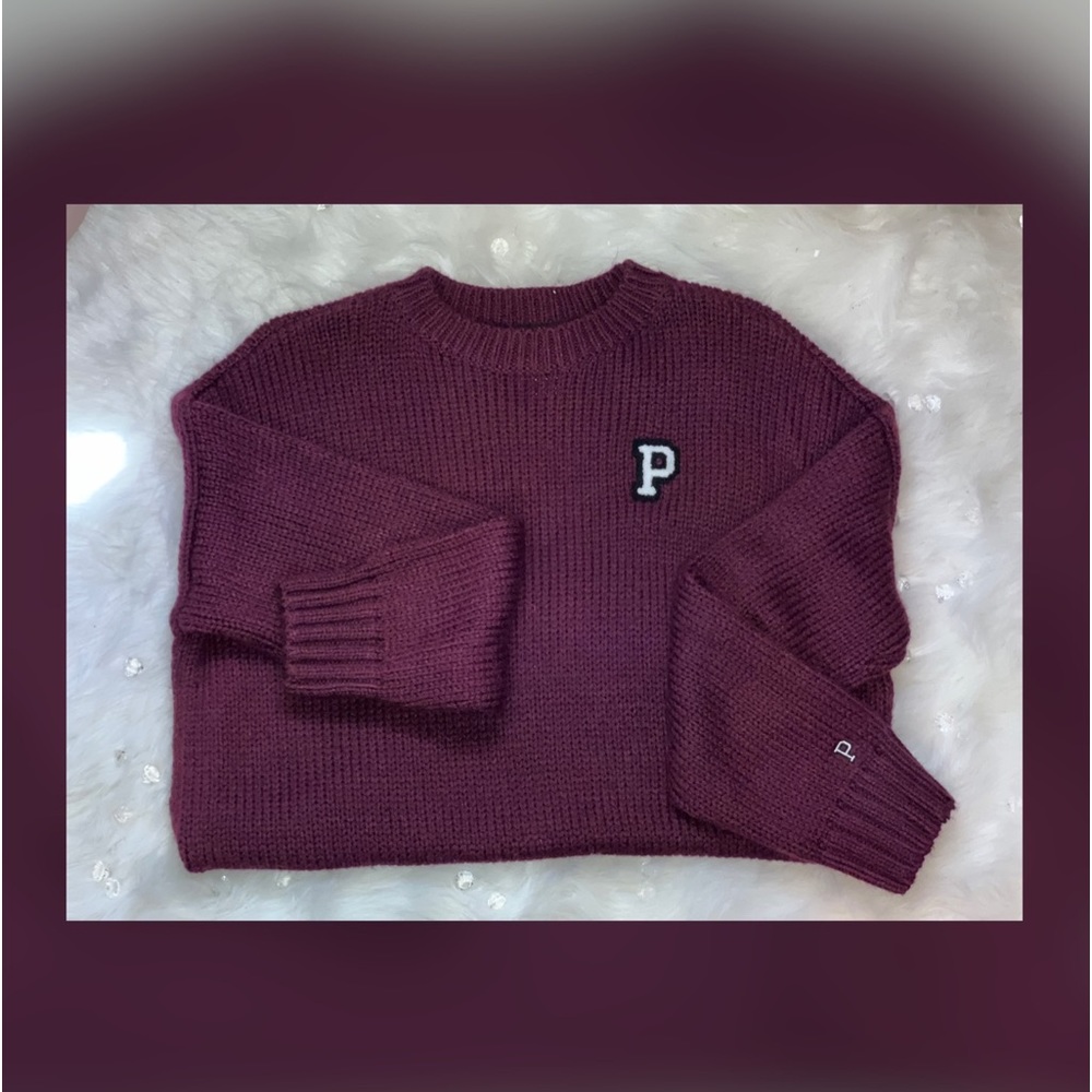 Victoria's Secret/PINK BOYFRIEND SWEATER-Color-Maroon